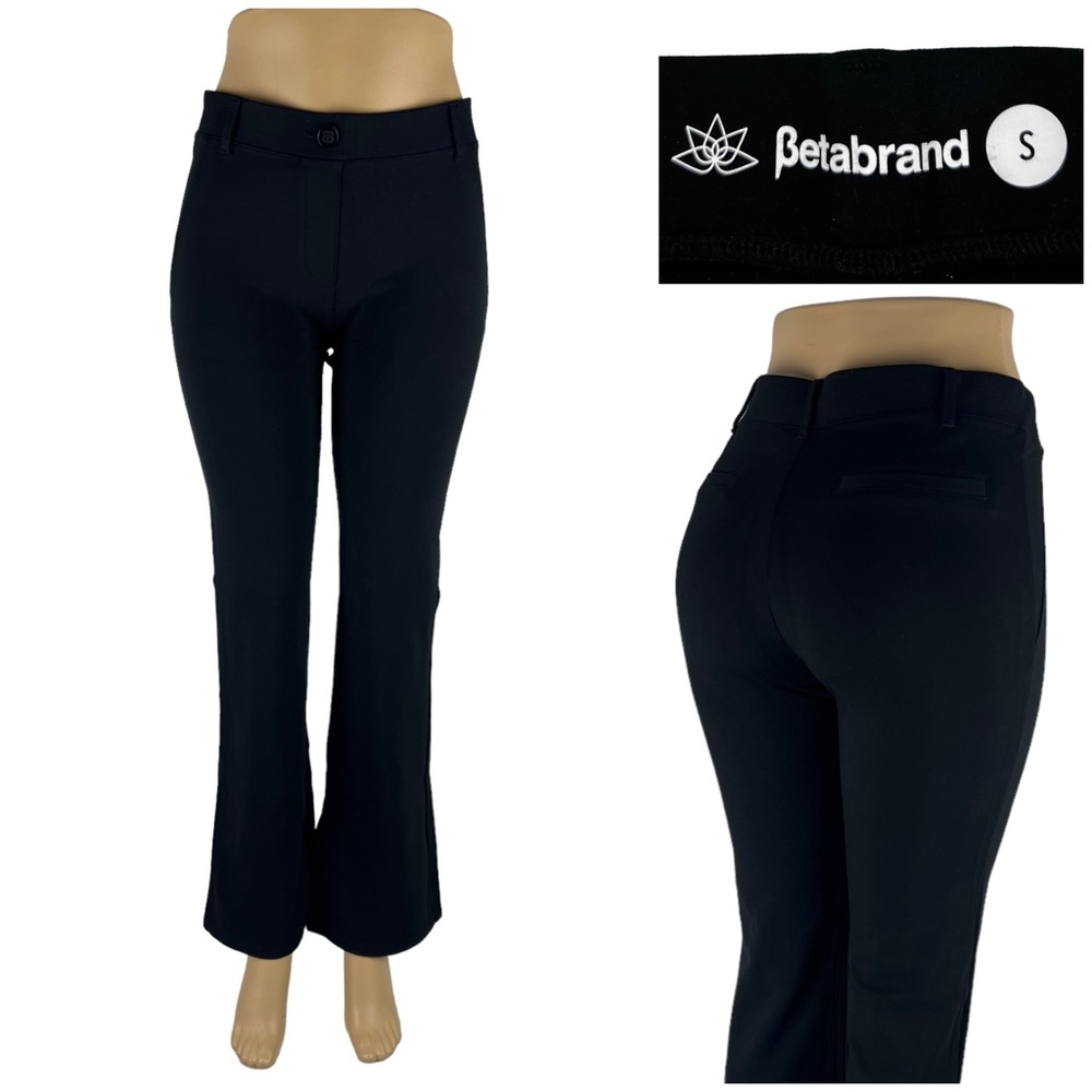 Betabrand Womens Small Boot Cut Dress Pants Yoga Rayon Nylon Black Stretch
